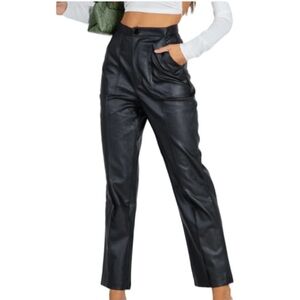Princess Polly Encore Black Vegan Faux Leather Pants Size 4